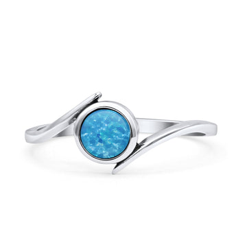 Thumb Ring Round Oxidized Statement Fashion Ring Band Lab Created Blue Opal 925 Sterling Silver